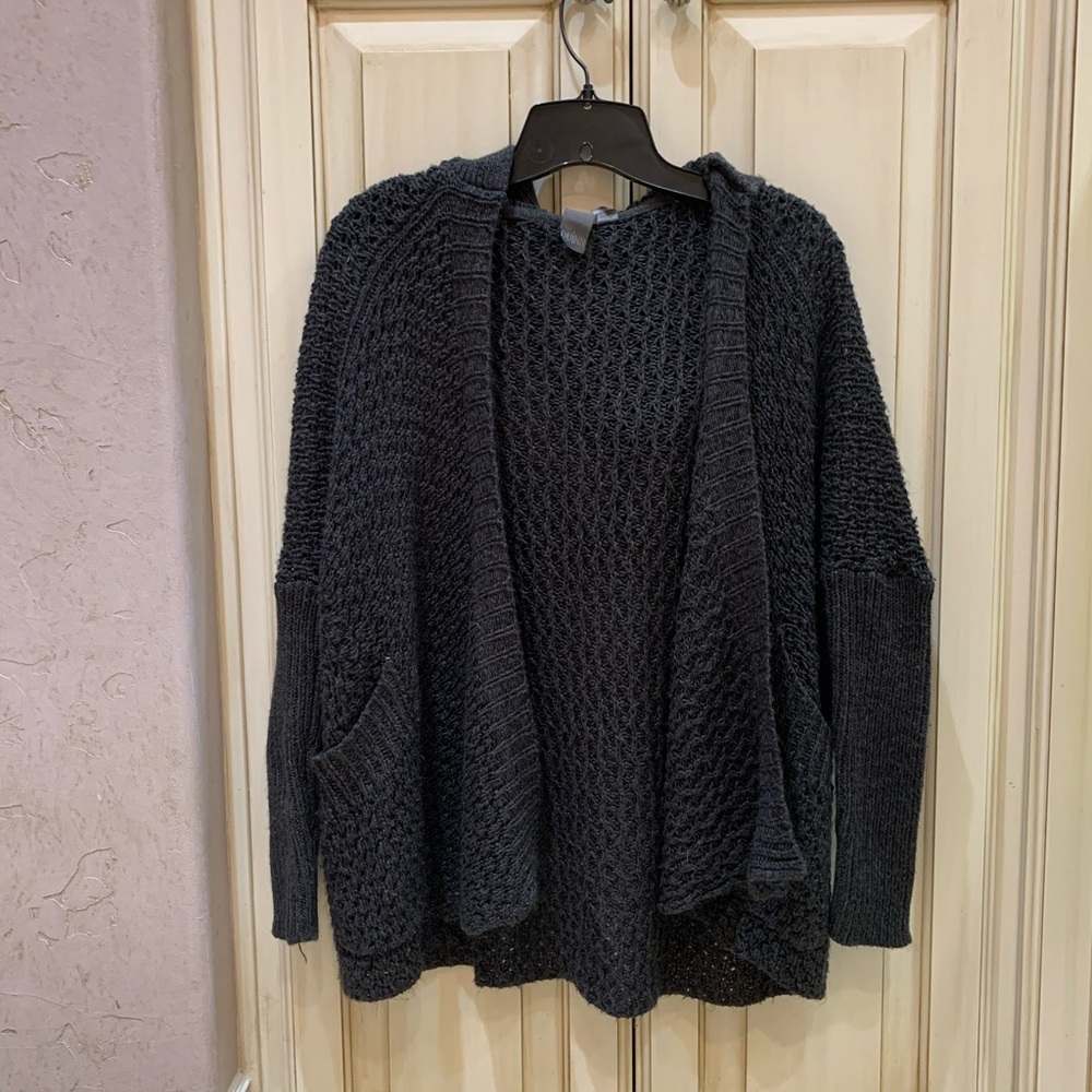 Small Charcoal Gray Flowy Cardigan with Hood